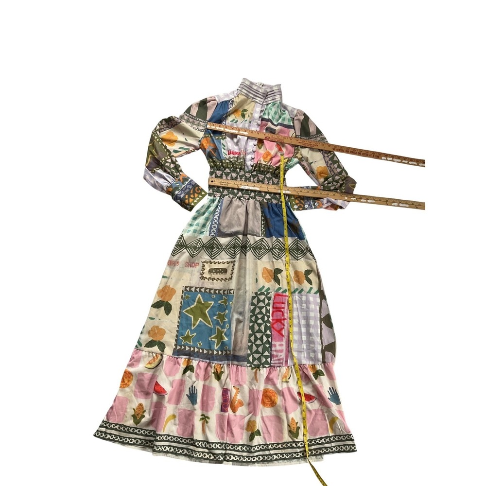 Women's Multi-Color Patchwork Maxi Dress - Long Sleeve - Picture 13 of 16